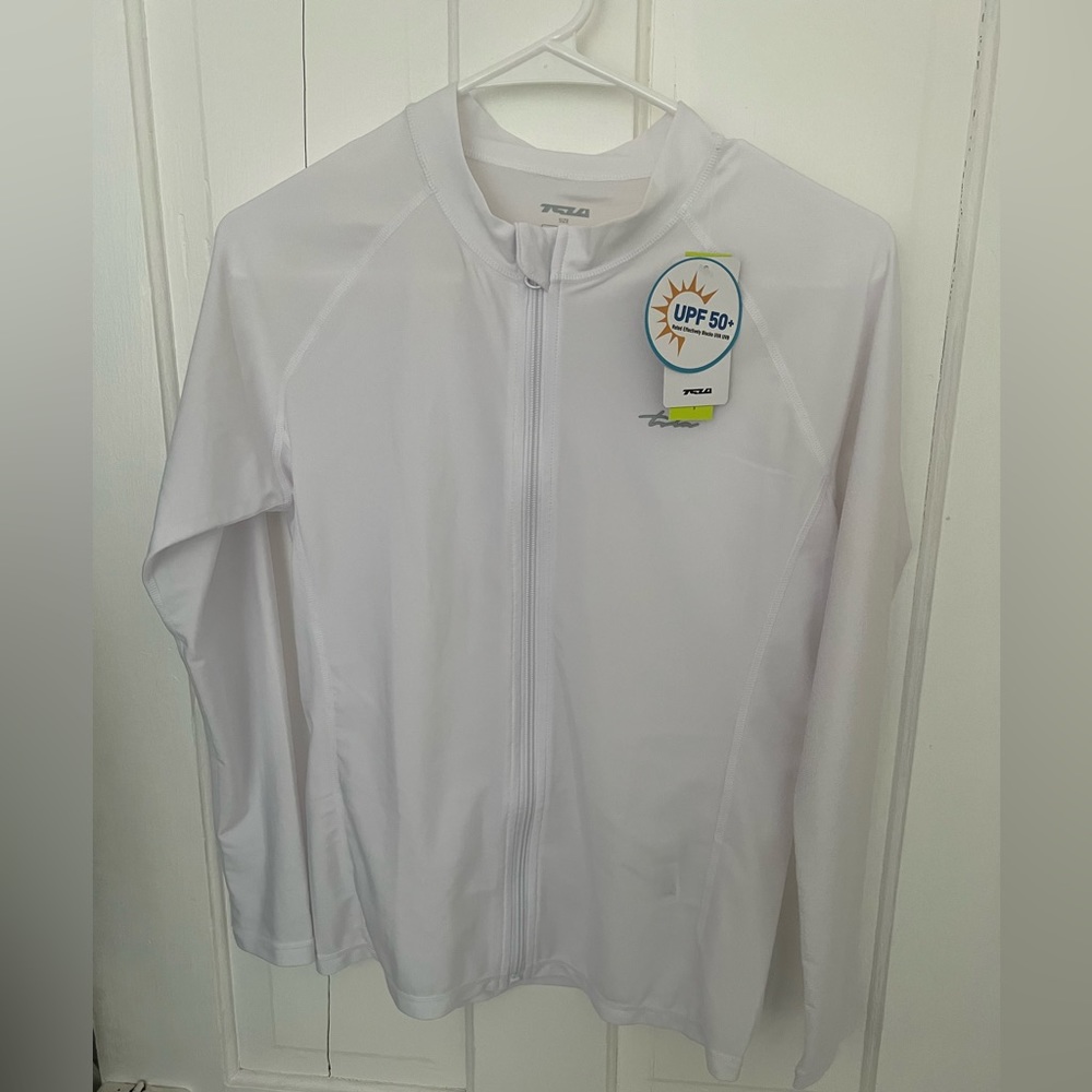 Tsla rashguard zipper front white size large NWT